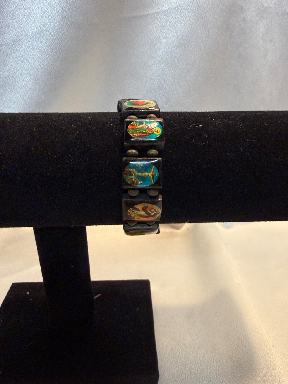 Source Unknown Black Tile Bracelet with Multicolor Painted Panels